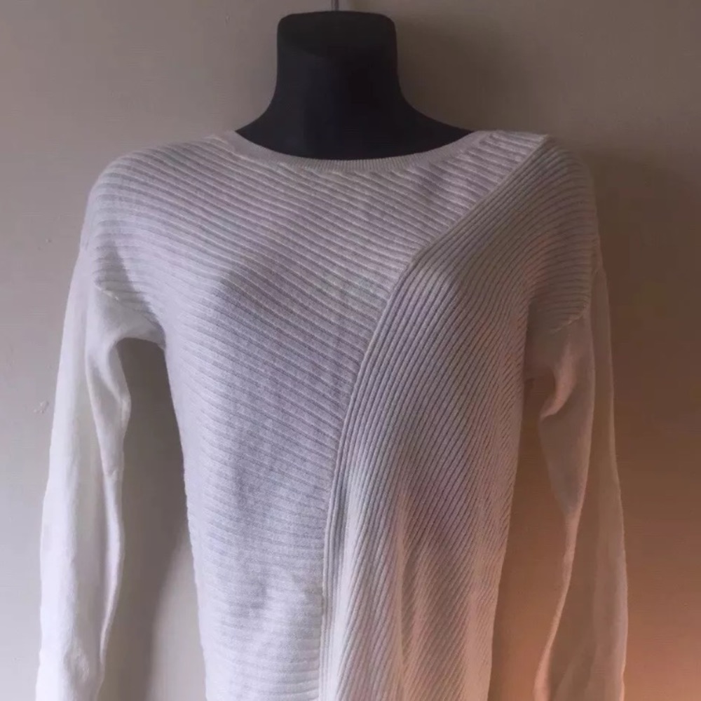 Express High Low Hem Ribbed Tunic Sweater Cream XS
